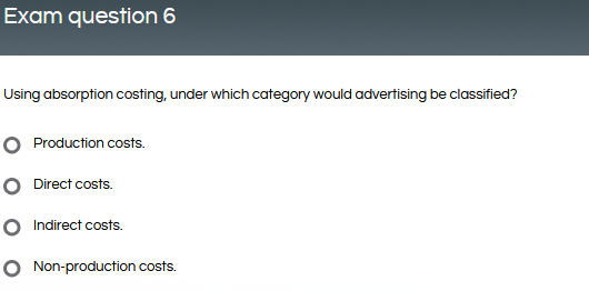 Exam question 1 E pic operates a marginal costing