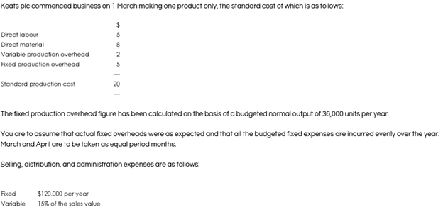 Exam question 1 E pic operates a marginal costing