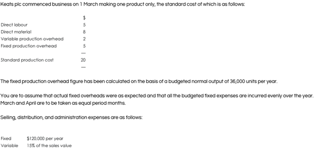 Exam question 1 E pic operates a marginal costing
