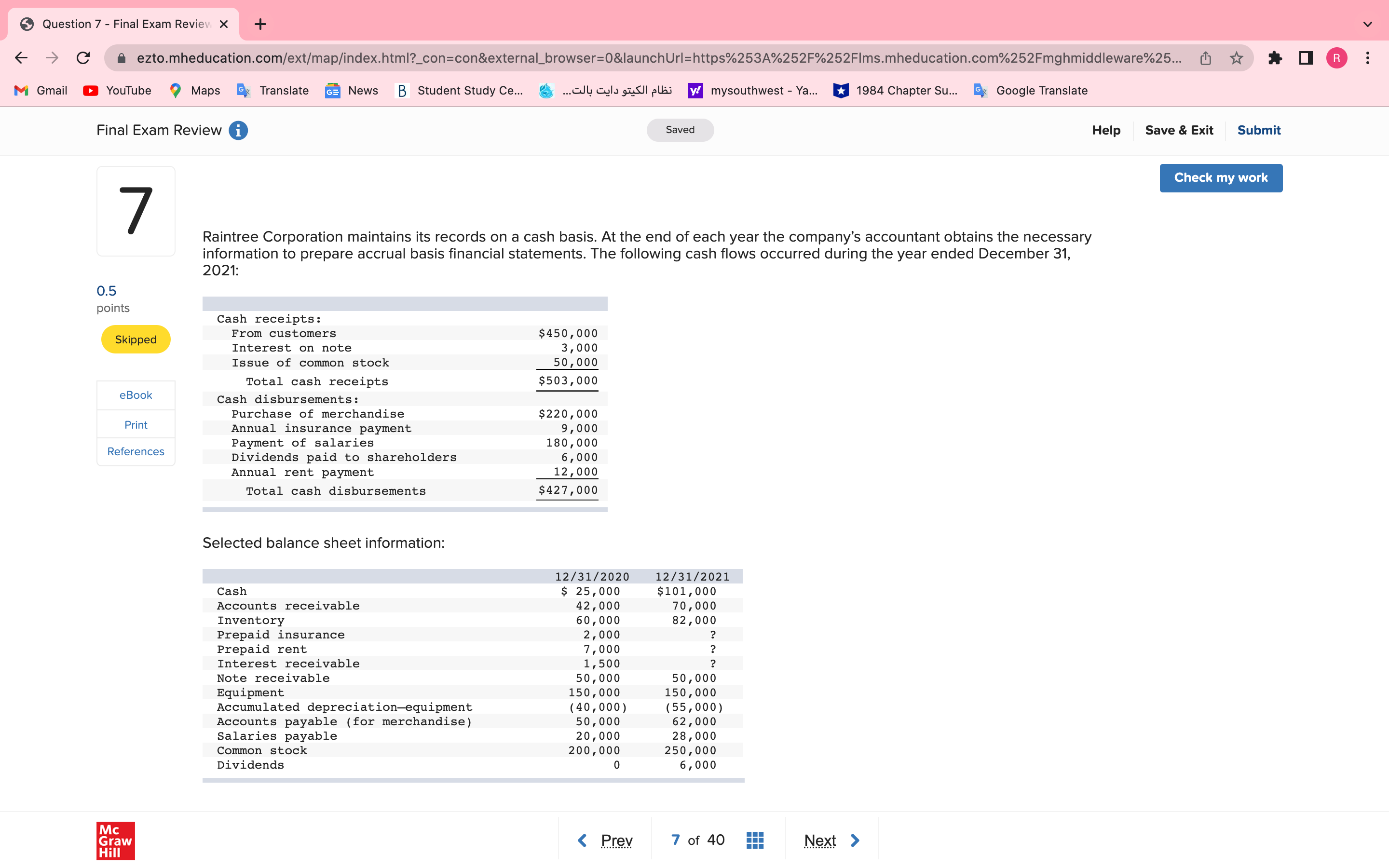 I NEED HELP Question 7 - Final Exam Review X + C