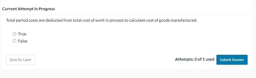 Current Attempt in Progress Total period costs
