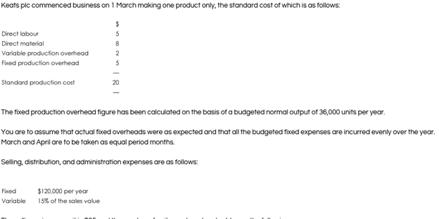 Exam question 1 E pic operates a marginal costing