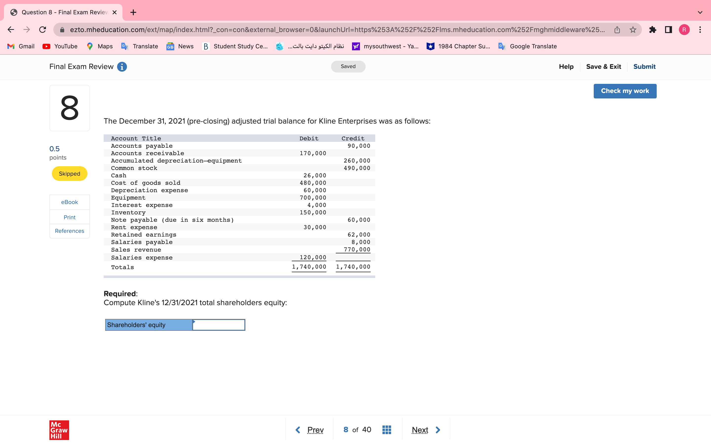 I NEED HELP Question 7 - Final Exam Review X + C