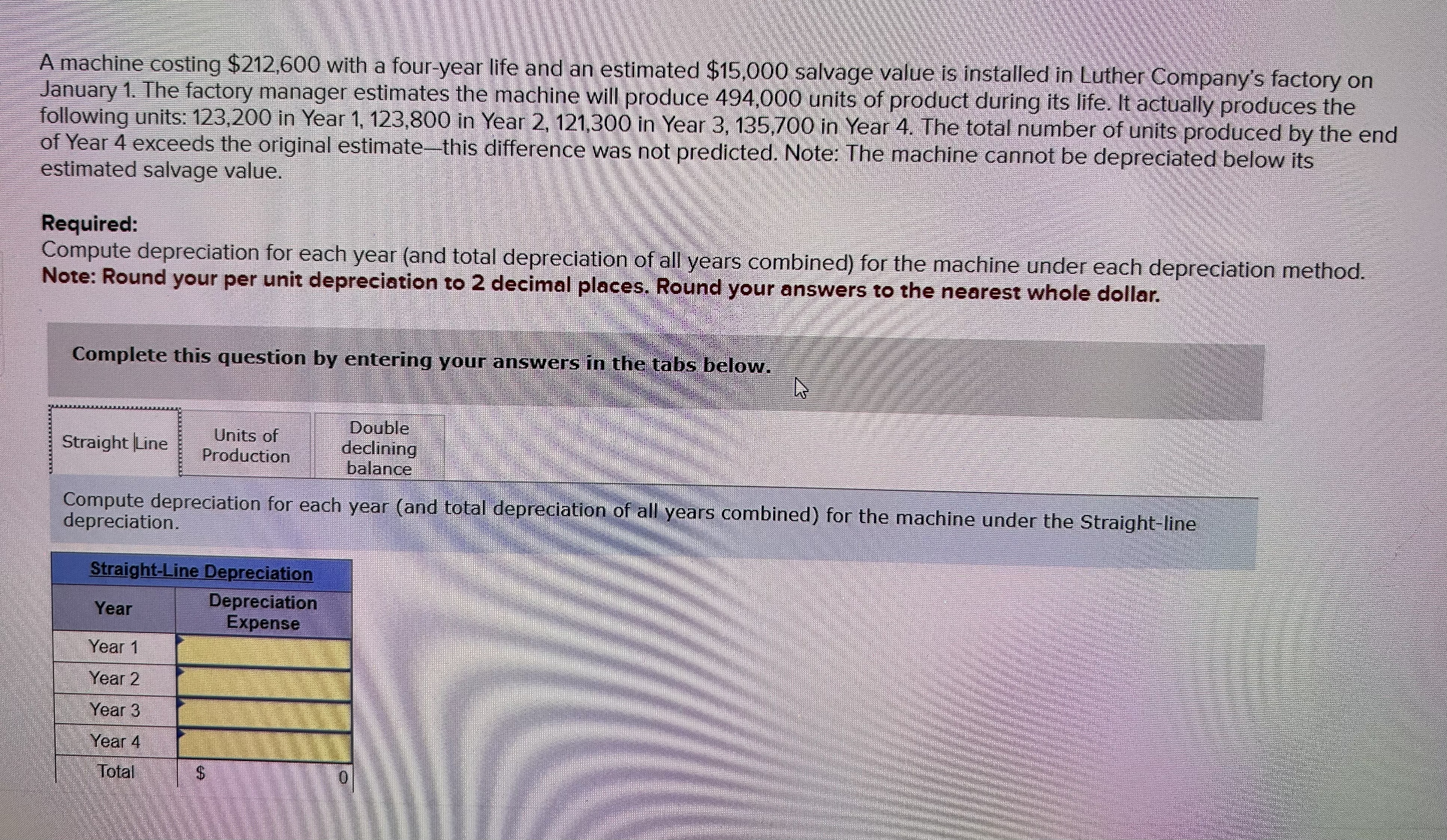 Compute depreciation for each year ( and total