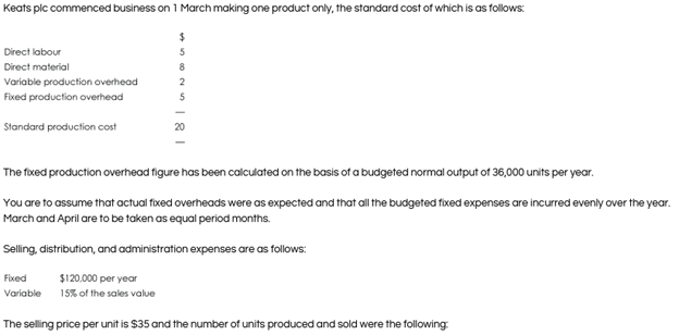 Exam question 1 E pic operates a marginal costing