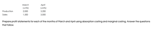Exam question 1 E pic operates a marginal costing