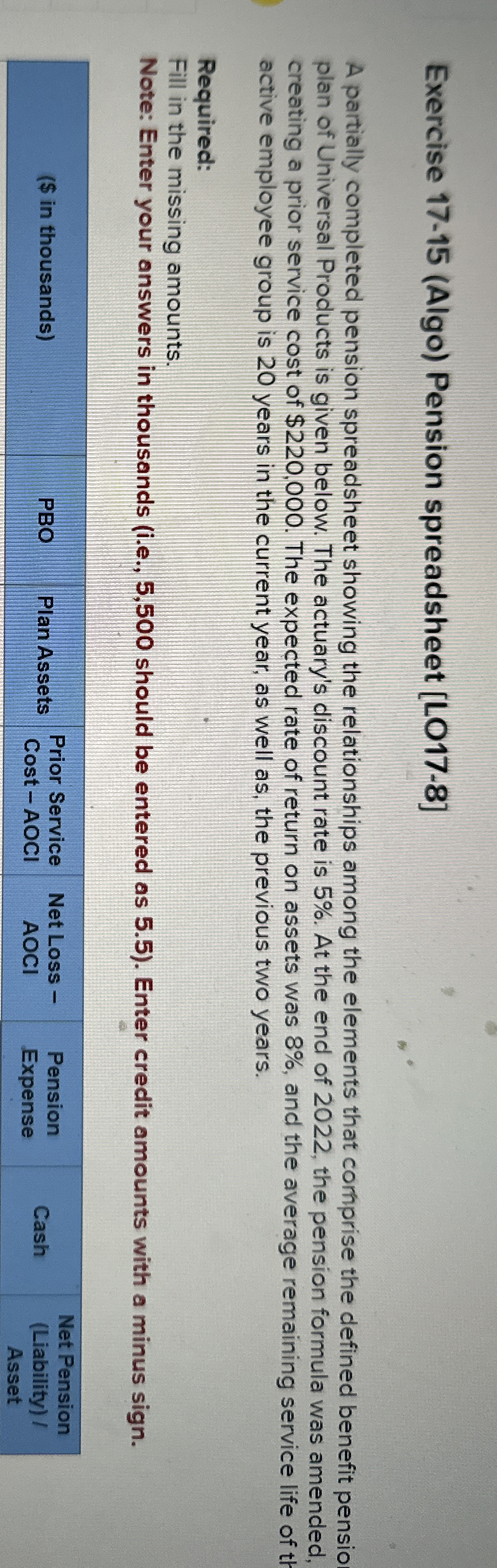 Exercise 1 7 - 1 5 ( Algo ) Pension spreadsheet [