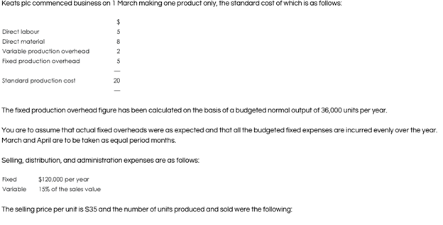 Exam question 1 E pic operates a marginal costing