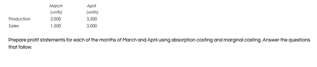 Exam question 1 E pic operates a marginal costing