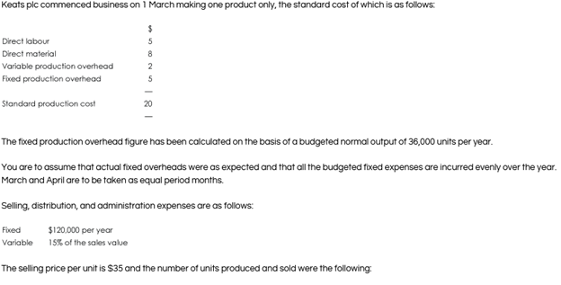 Exam question 1 E pic operates a marginal costing