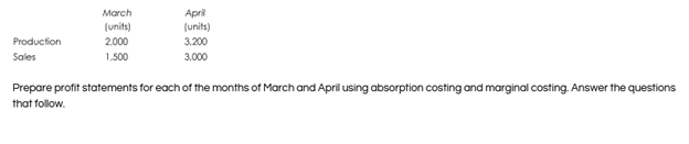 Exam question 1 E pic operates a marginal costing