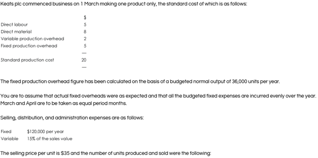Exam question 1 E pic operates a marginal costing