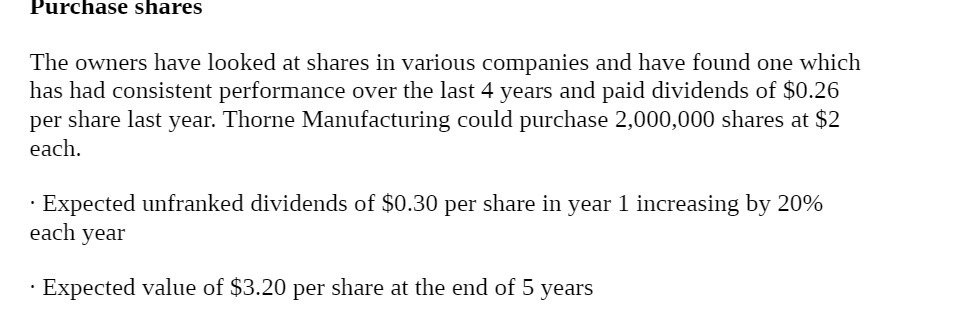 Purchase shares The owners have looked at shares