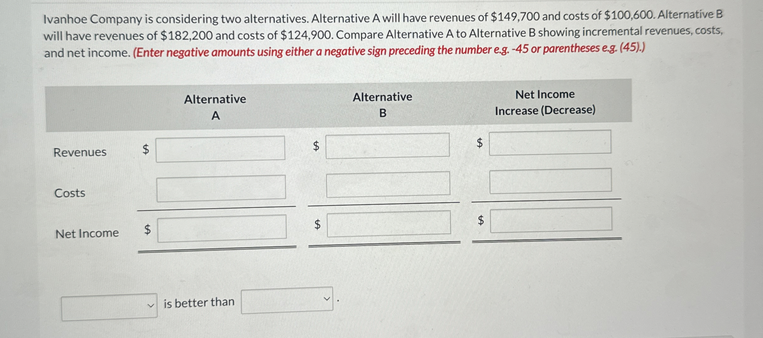 Ivanhoe Company is considering two alternatives.