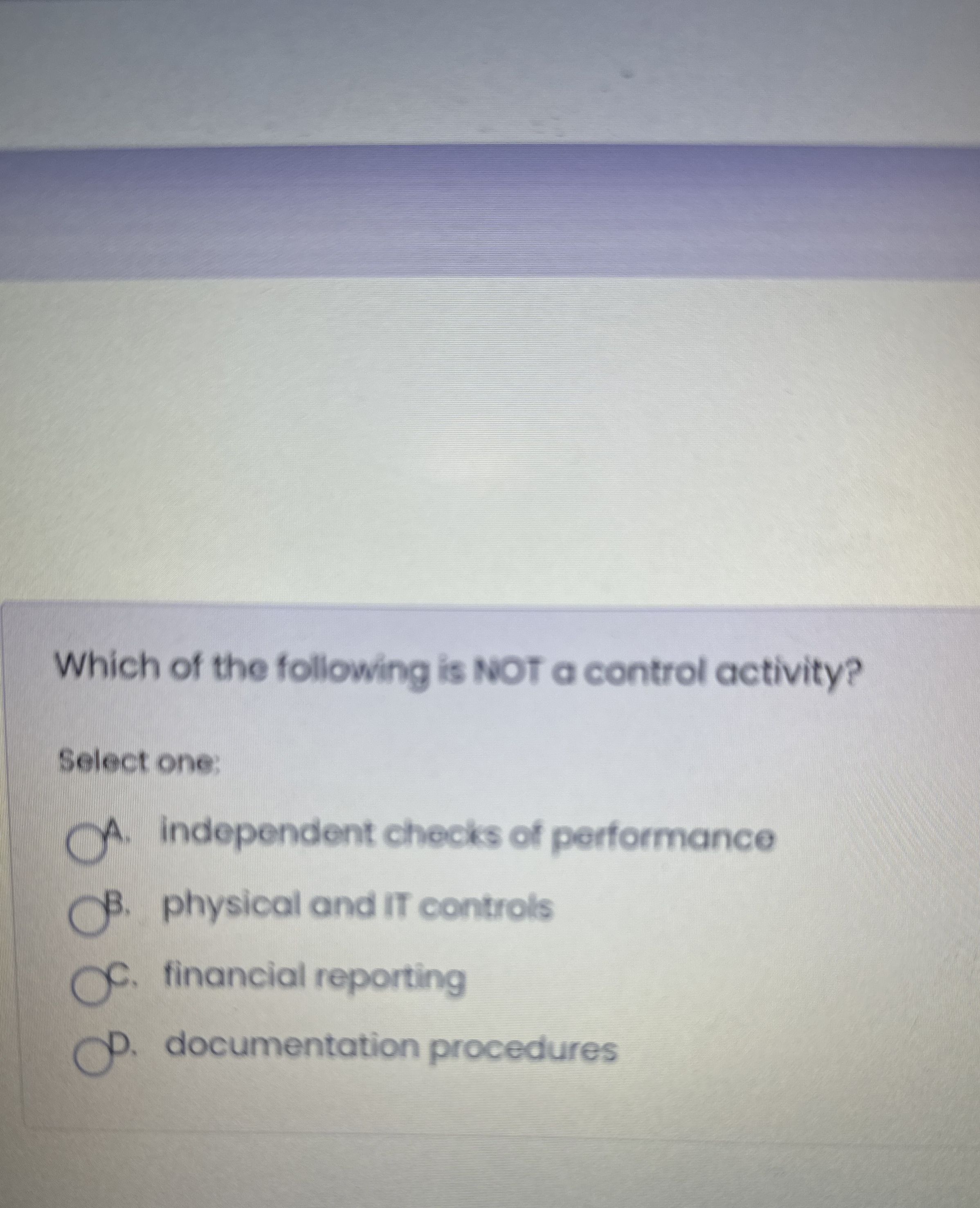 Which of the following is NOT a control activity?