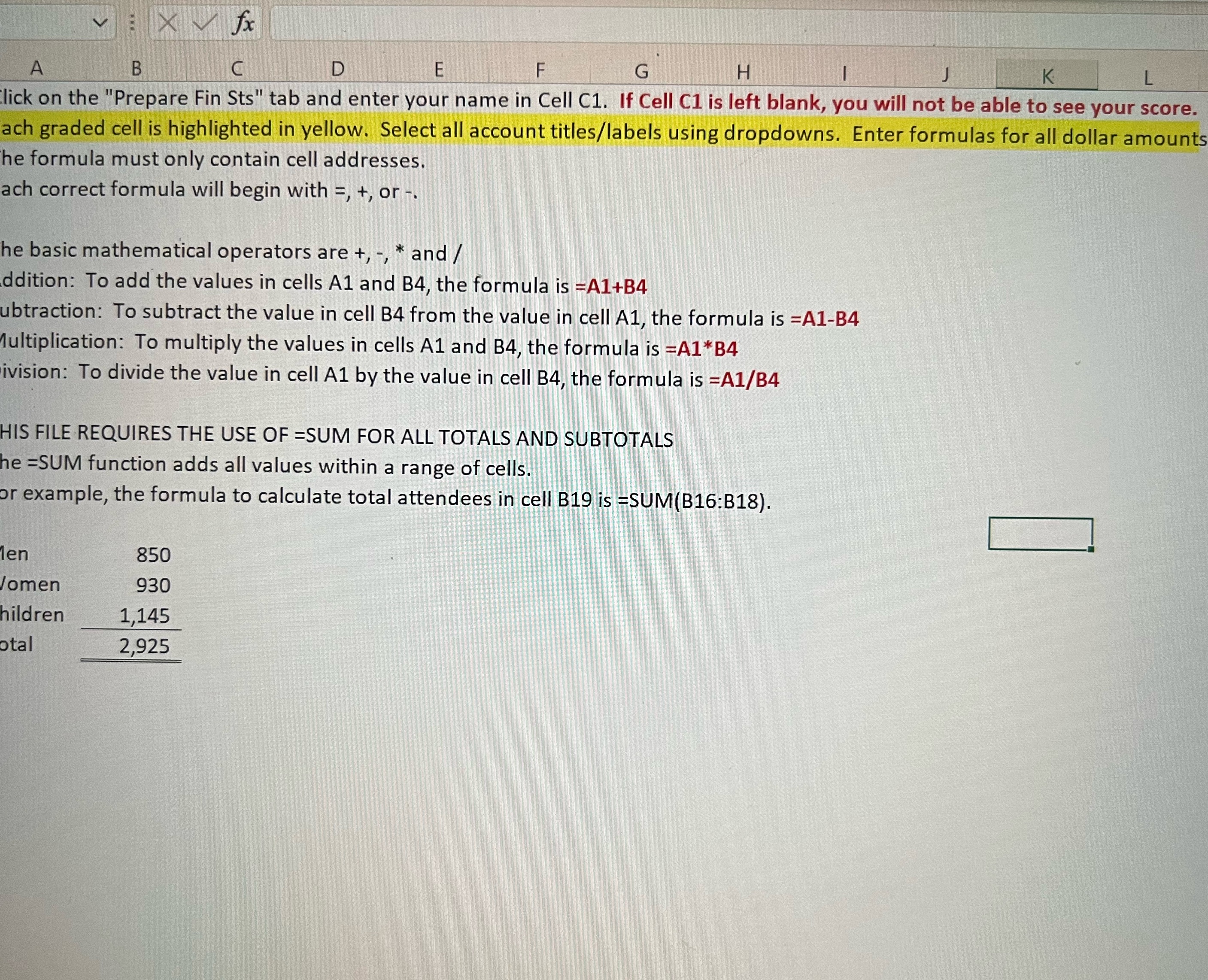 E X fx A B C D E F G H K lick on the "Prepare Fin