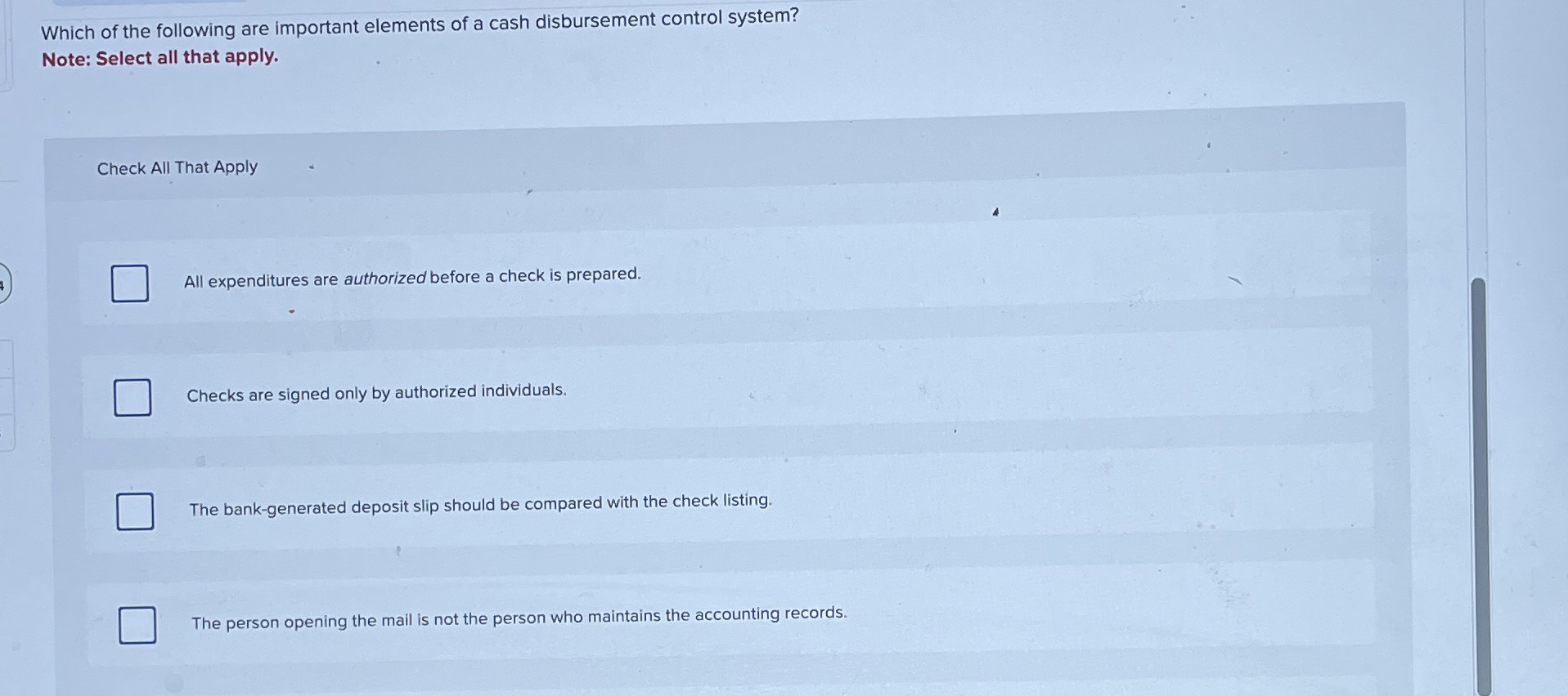 Which of the following are important elements of