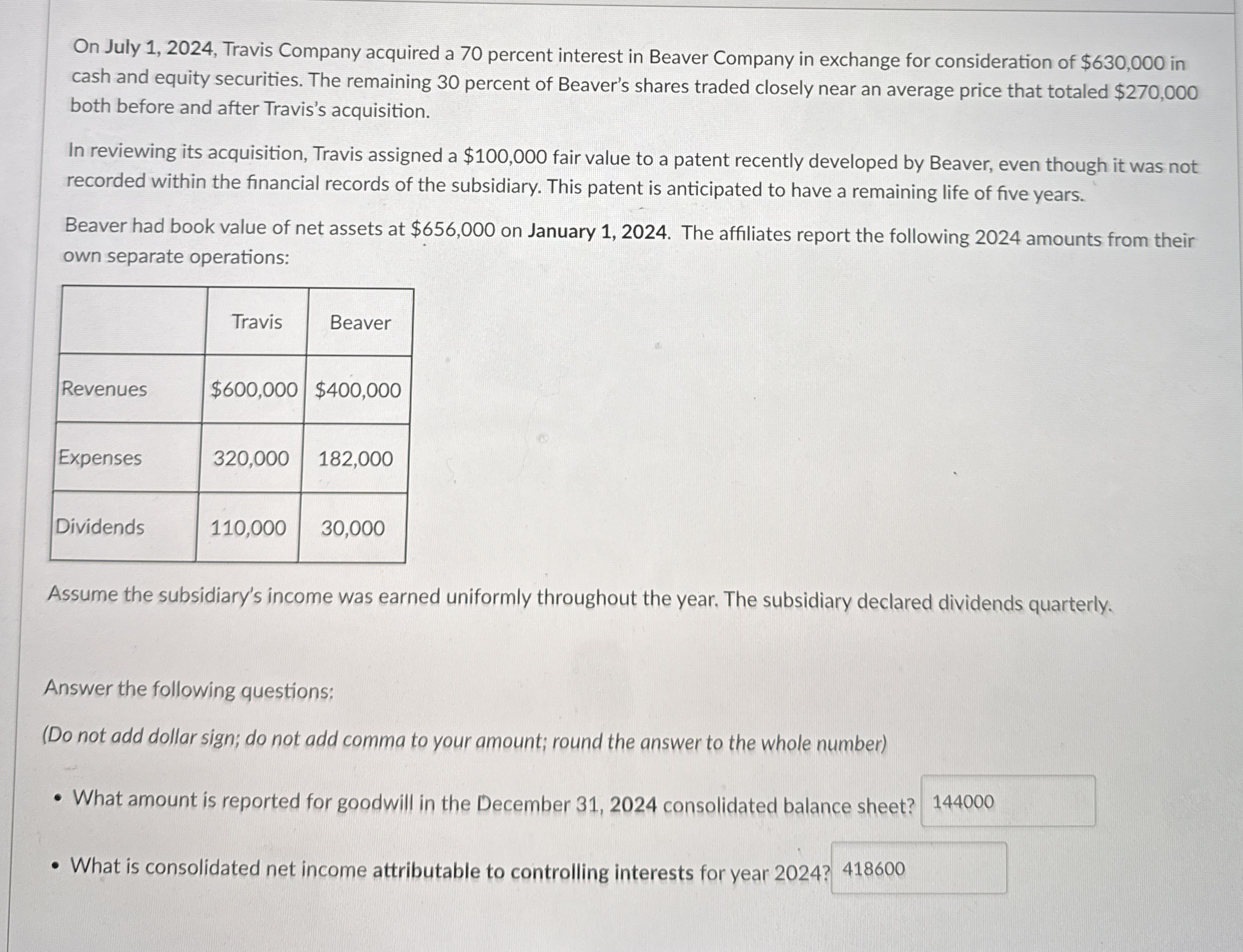 On July 1 , 2 0 2 4 , Travis Company acquired a 7