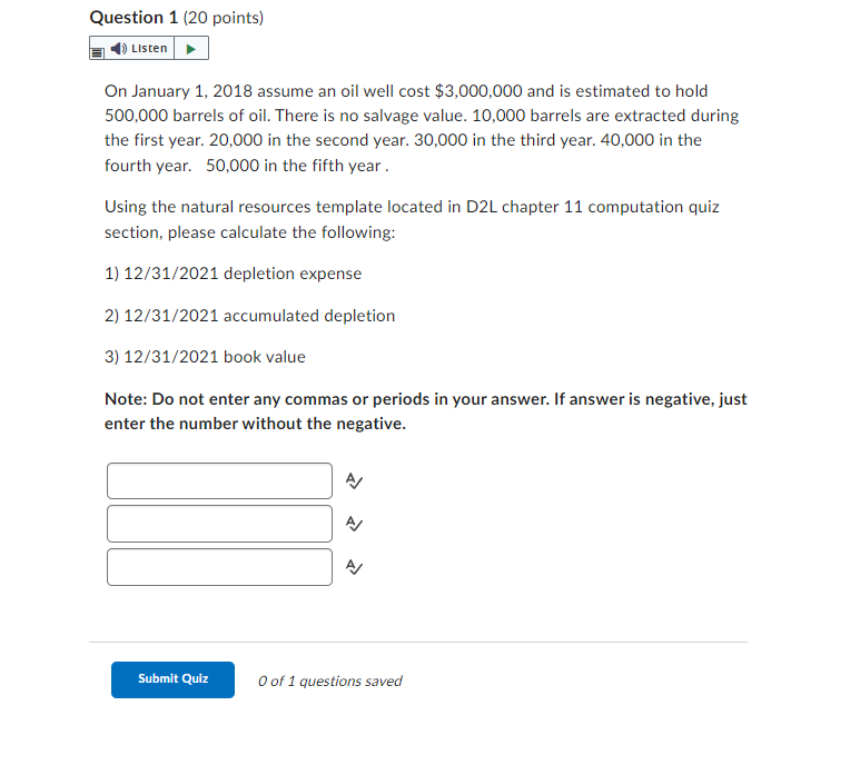 NATURAL RESOURCE TEMPLATE Asset Cost- Cost of the