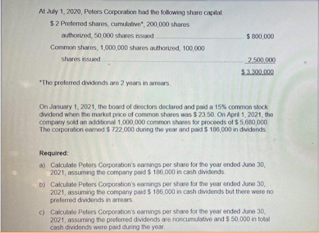 At July 1, 2020, Peters Corporation had the