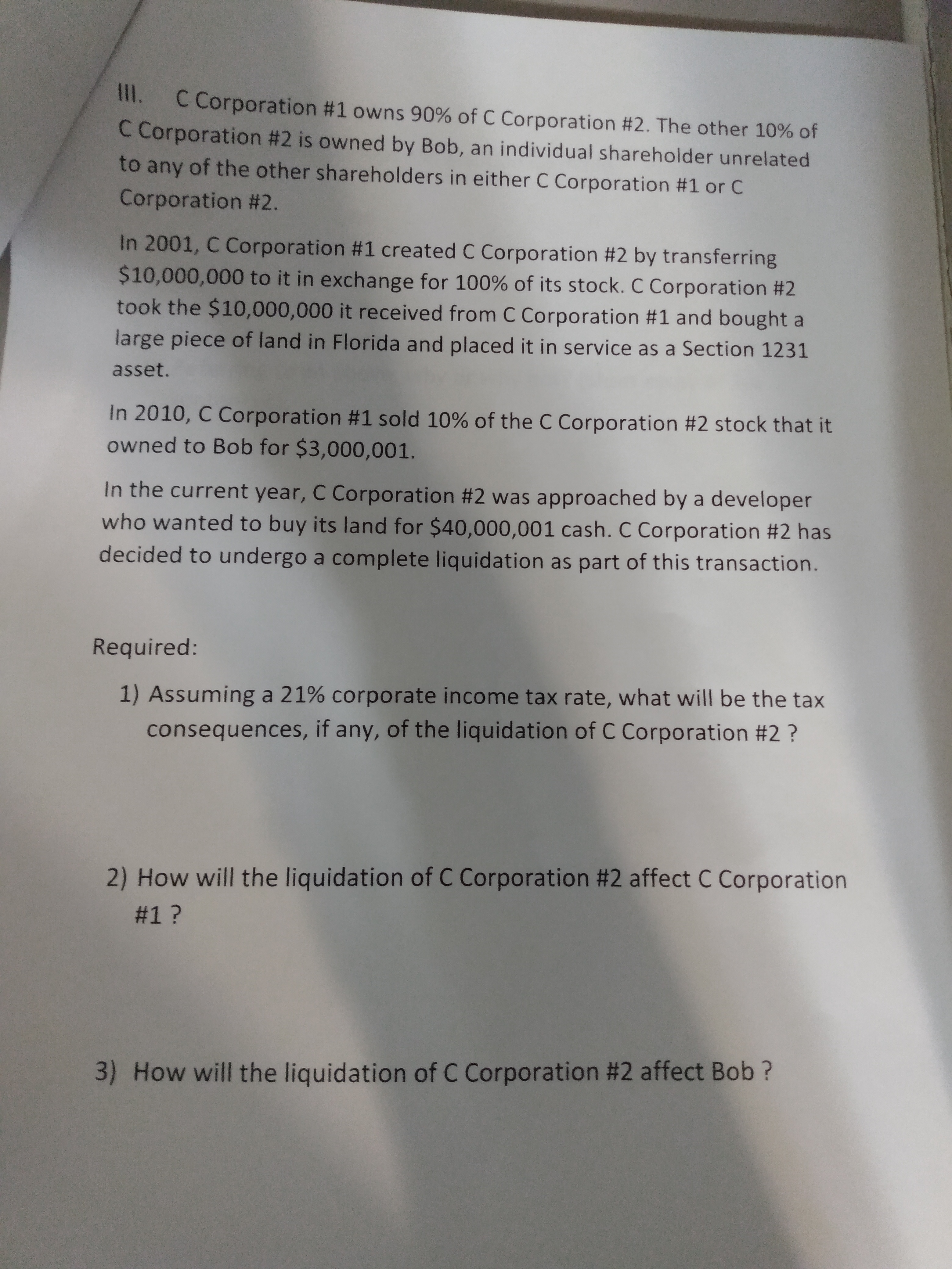 Ill. C Corporation #1 owns 90% of C Corporation