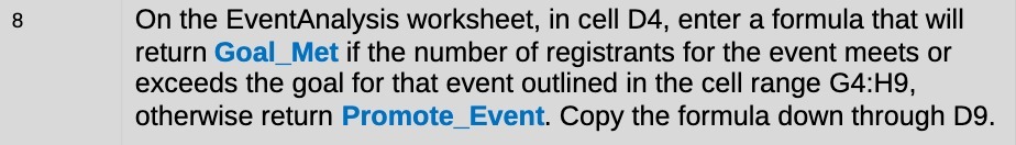 8 On the EventAnalysis worksheet, in cell D4,