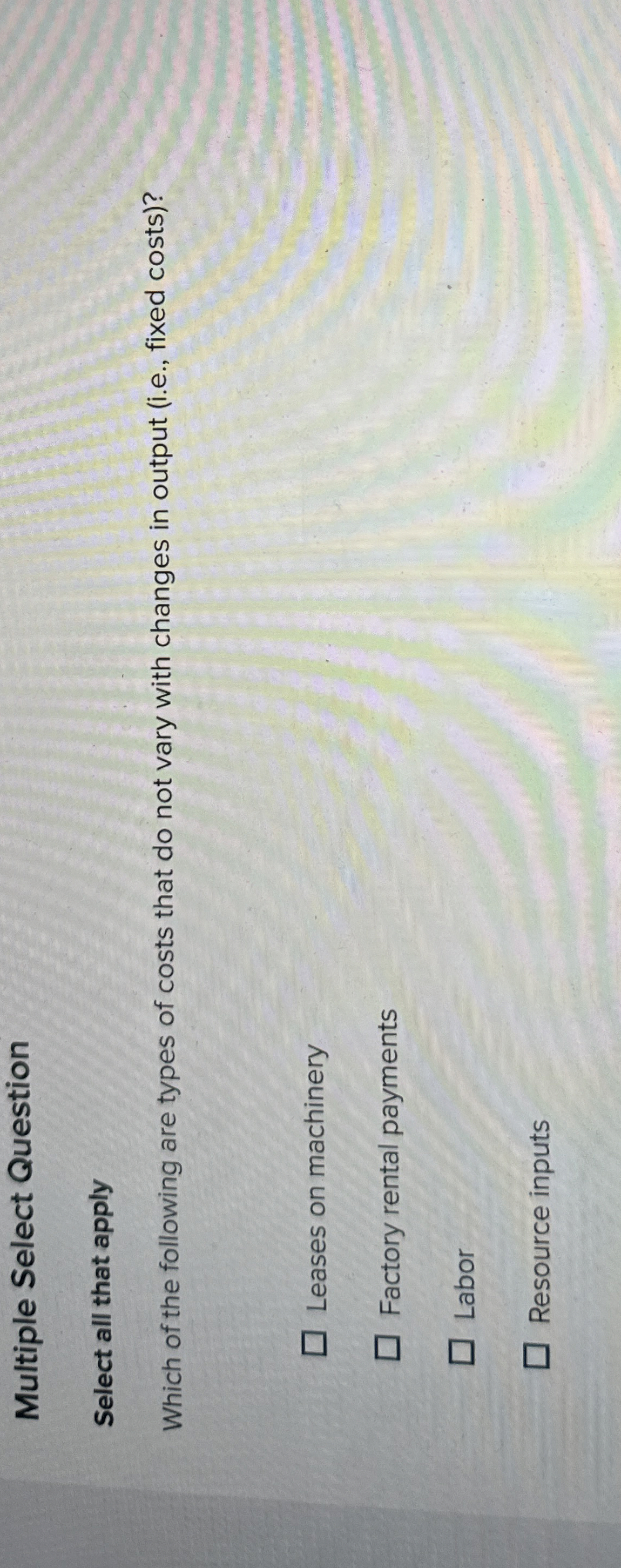 Multiple Select Question Select all that apply