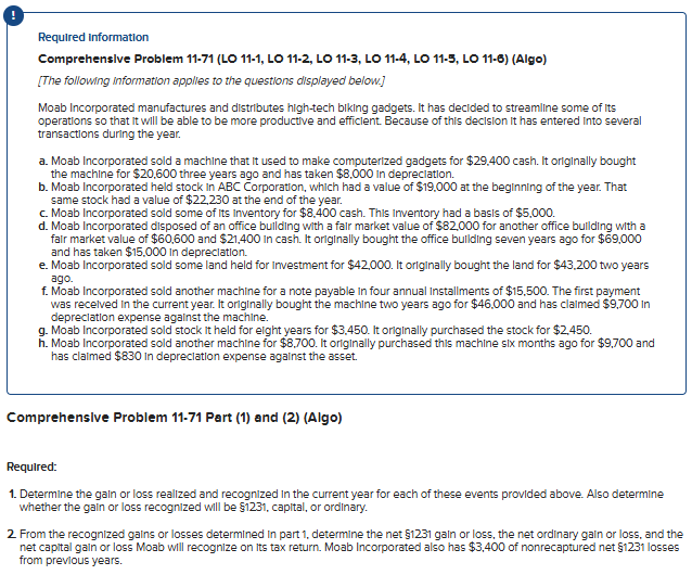 Required information Comprehensive Problem 1 1 -