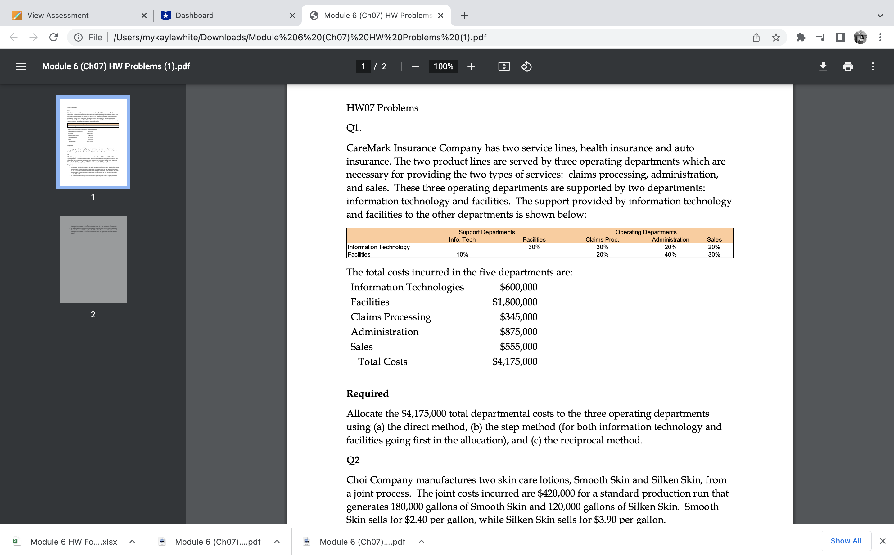 View Assessment x Dashboard X Module 6 (Ch07) HW