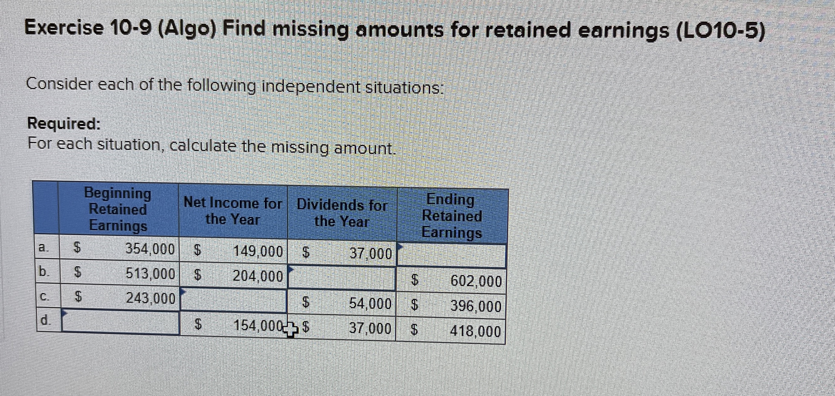 Exercise 1 0 - 9 ( Algo ) Find missing amounts