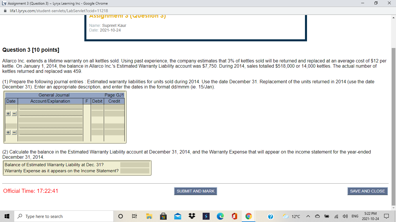 Ly Assignment 3 (Question 3) ~ Lyryx Learning Inc