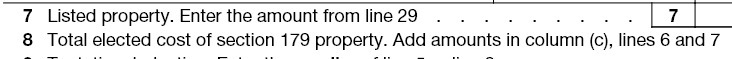 7 Listed property. Enter the amount from line 29