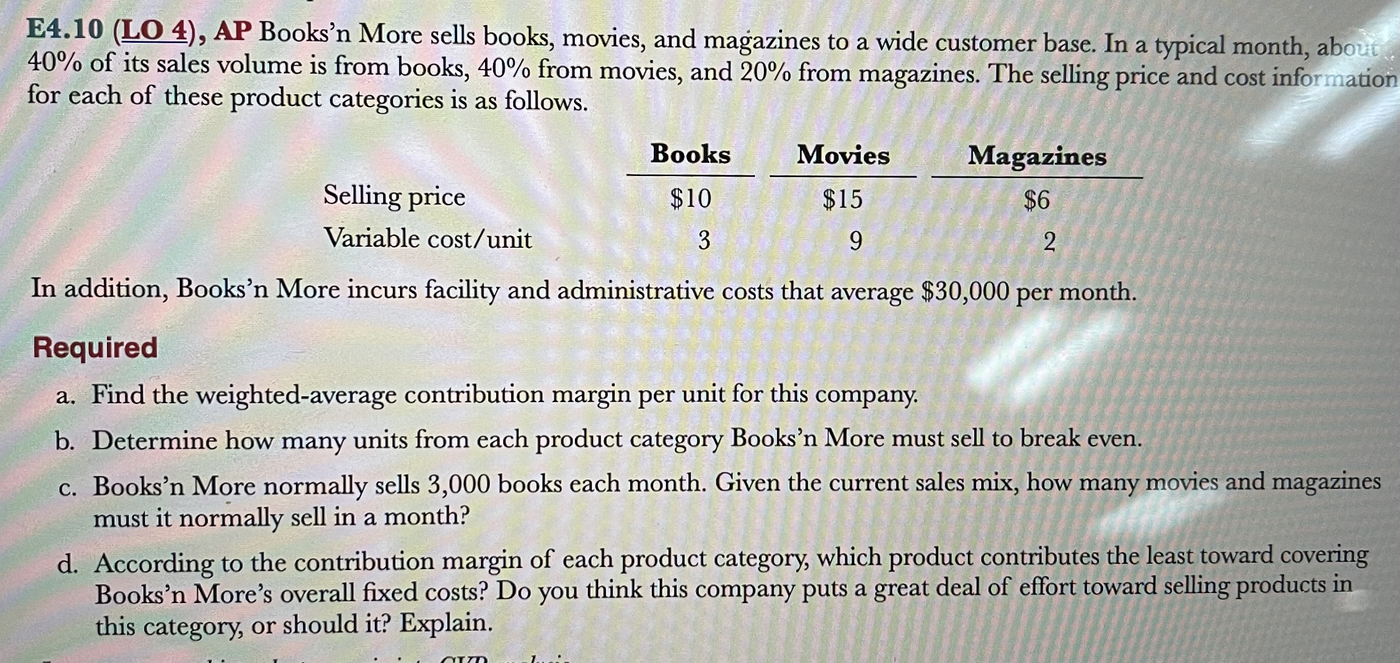 I need help please. Thank you E4.10 (LO 4), AP