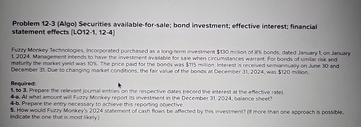 Problem 1 2 - 3 ( Algo ) Securities available -