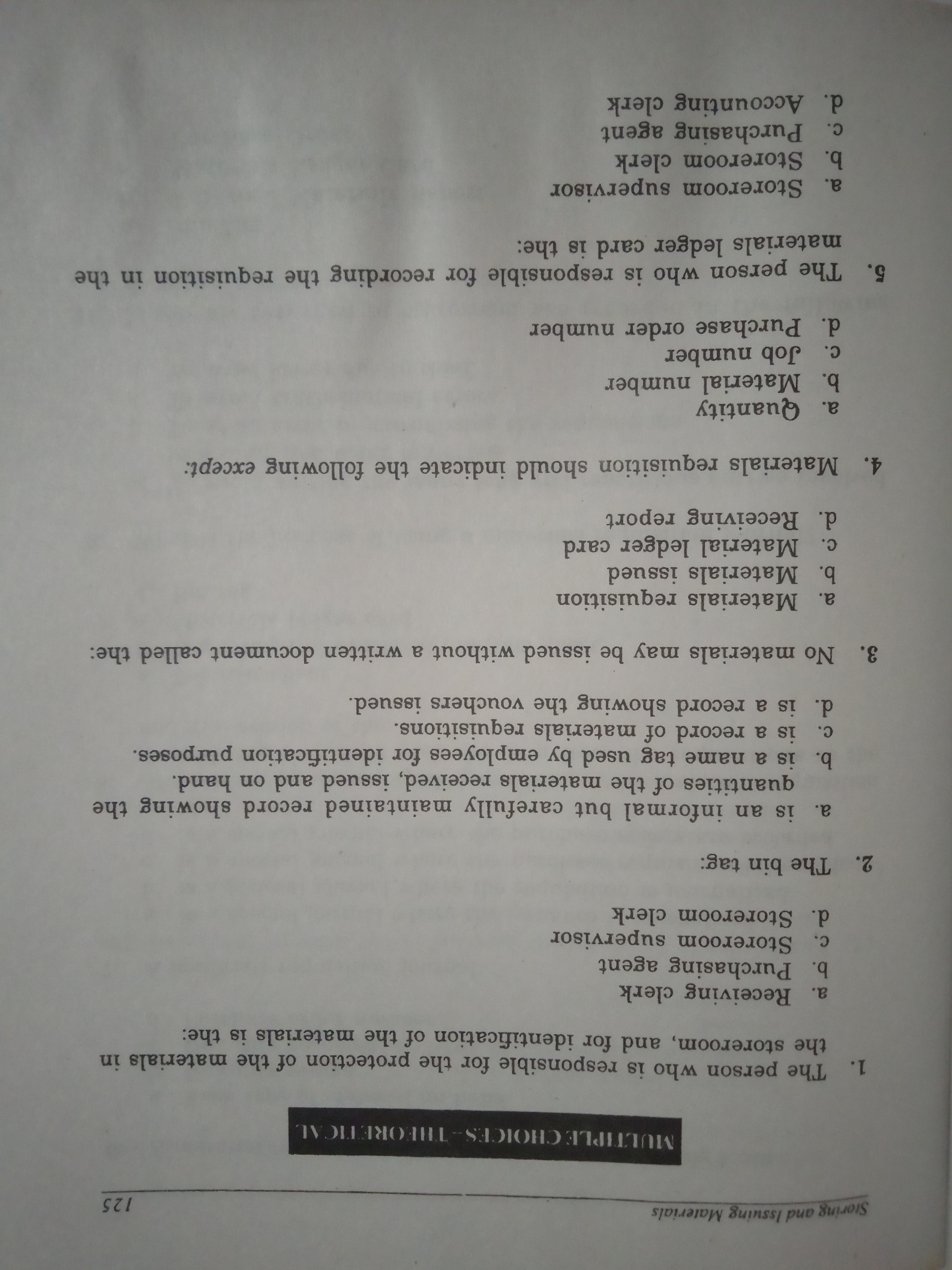 Storing and Issuing Materials 125 MULTIPLE