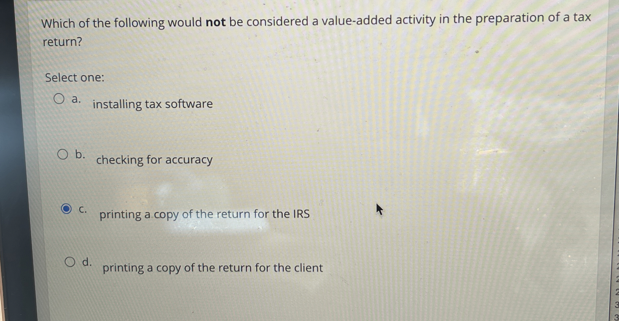 Which of the following would not be considered a
