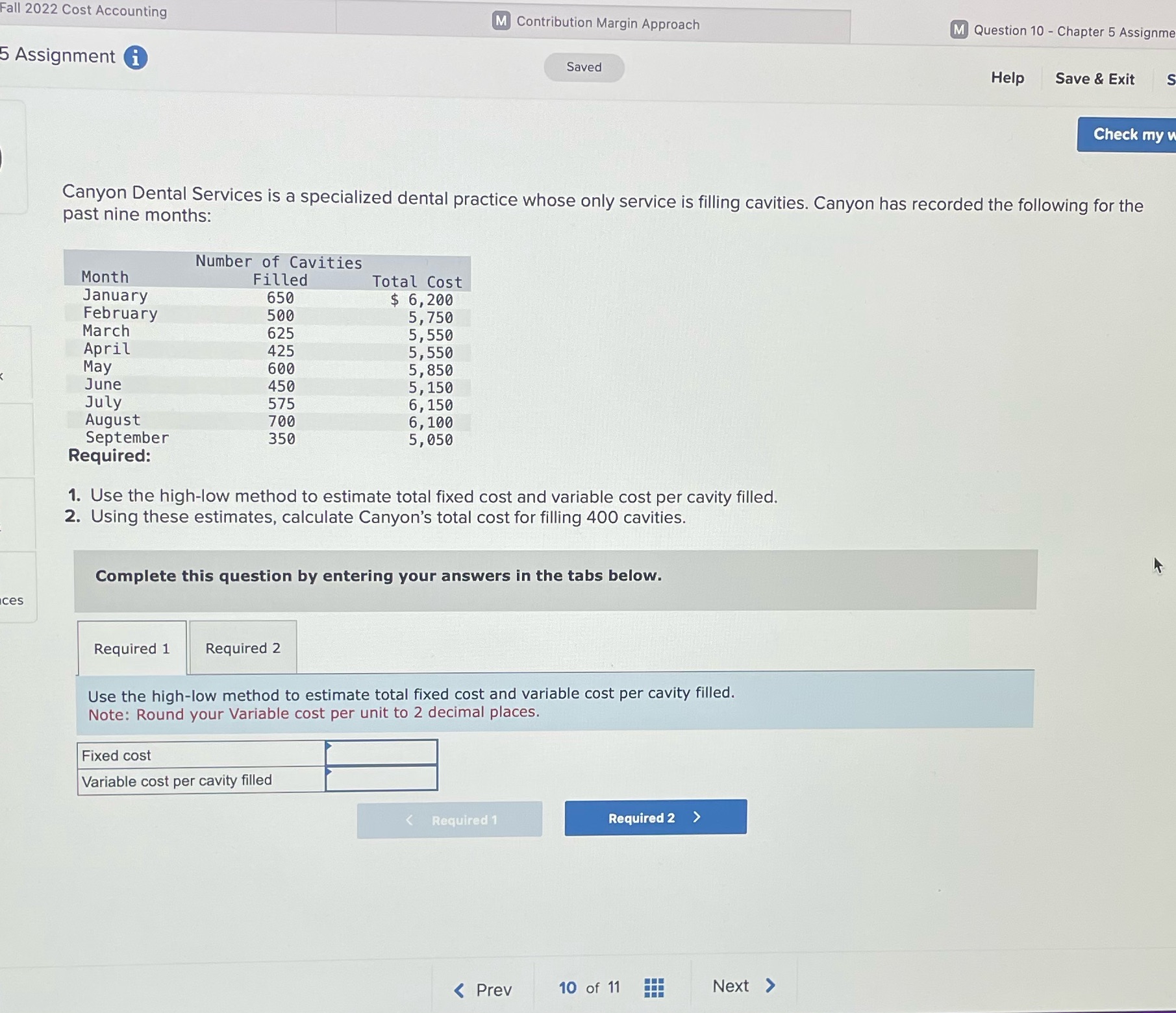 Fall 2022 Cost Accounting M Contribution Margin