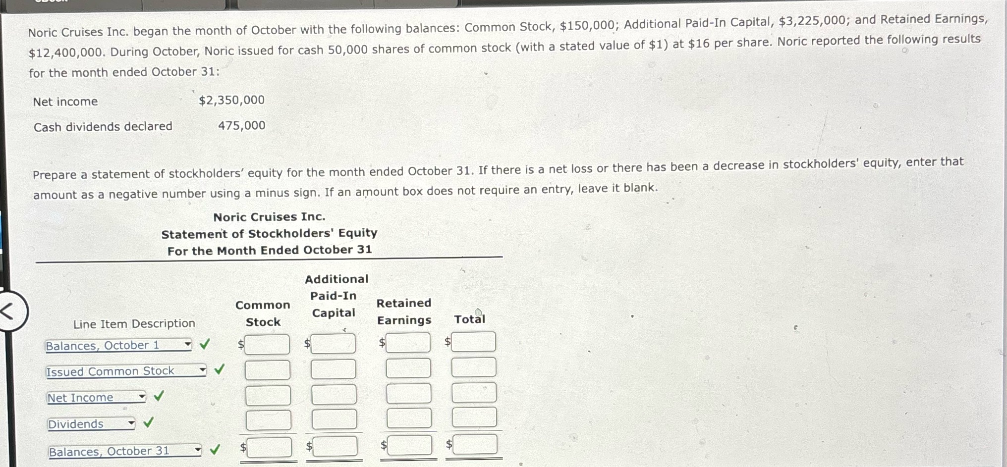 Noric Cruises Inc. began the month of October