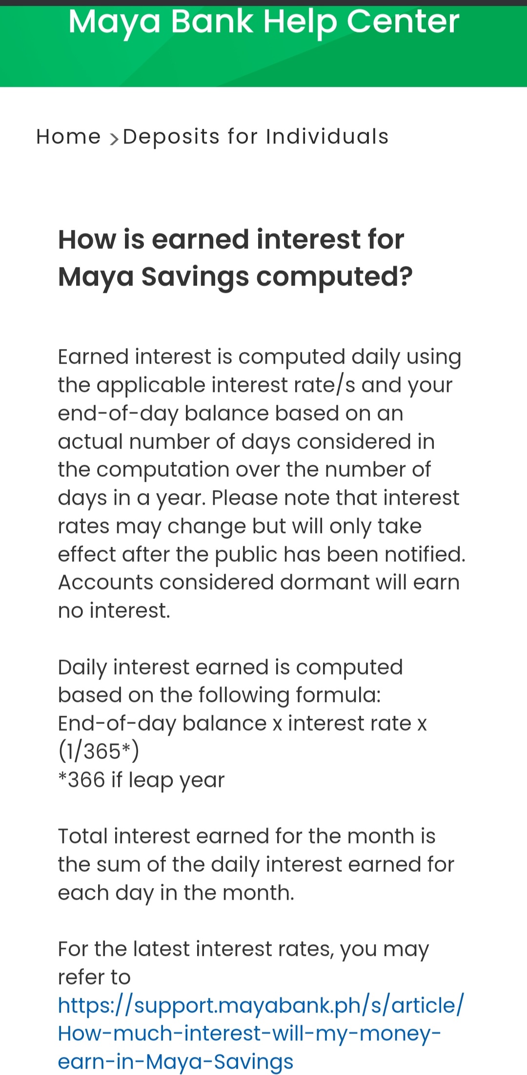Calculate the interest rate for Time Deposit: