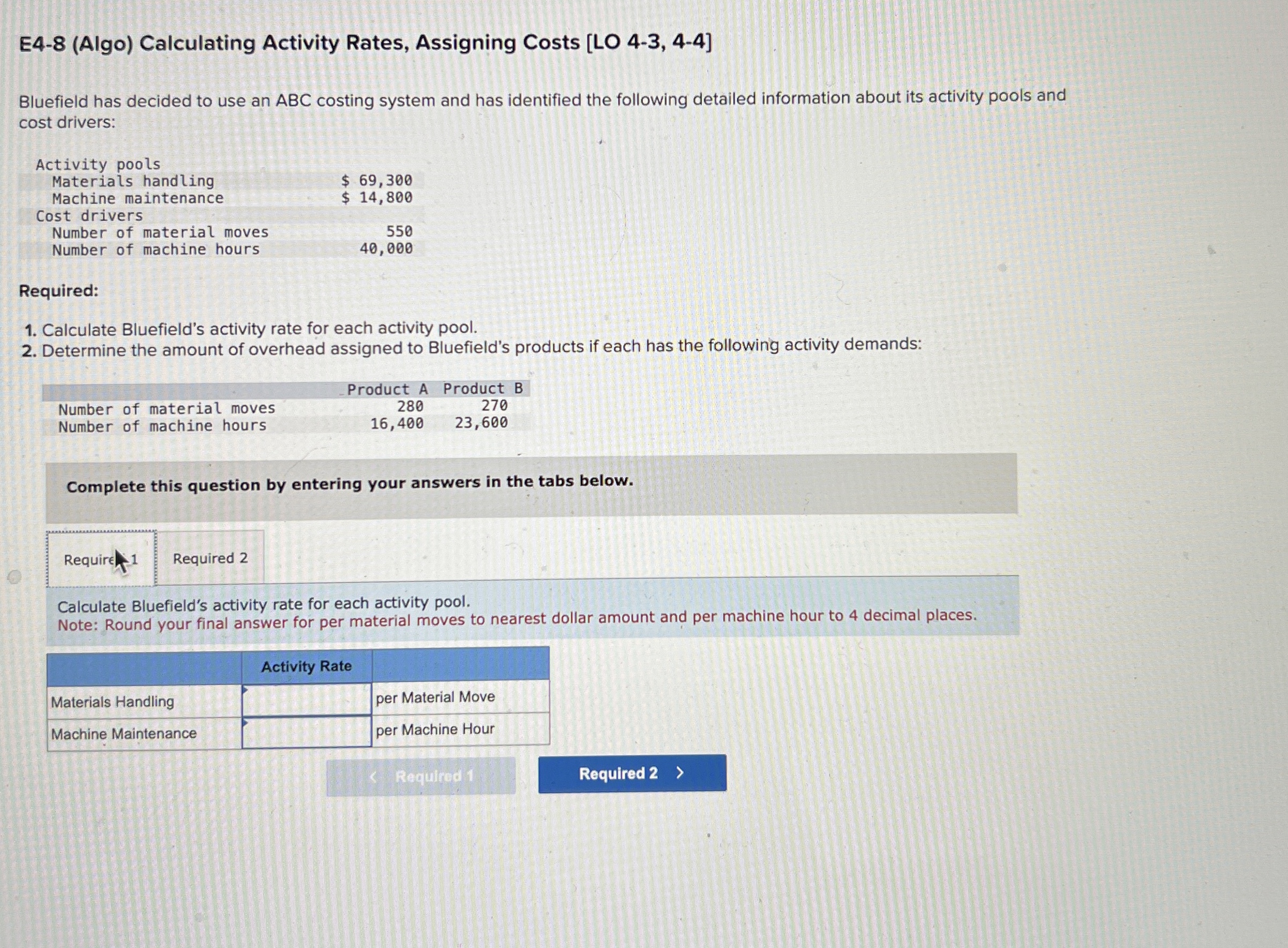 E 4 - 8 ( Algo ) Calculating Activity Rates,