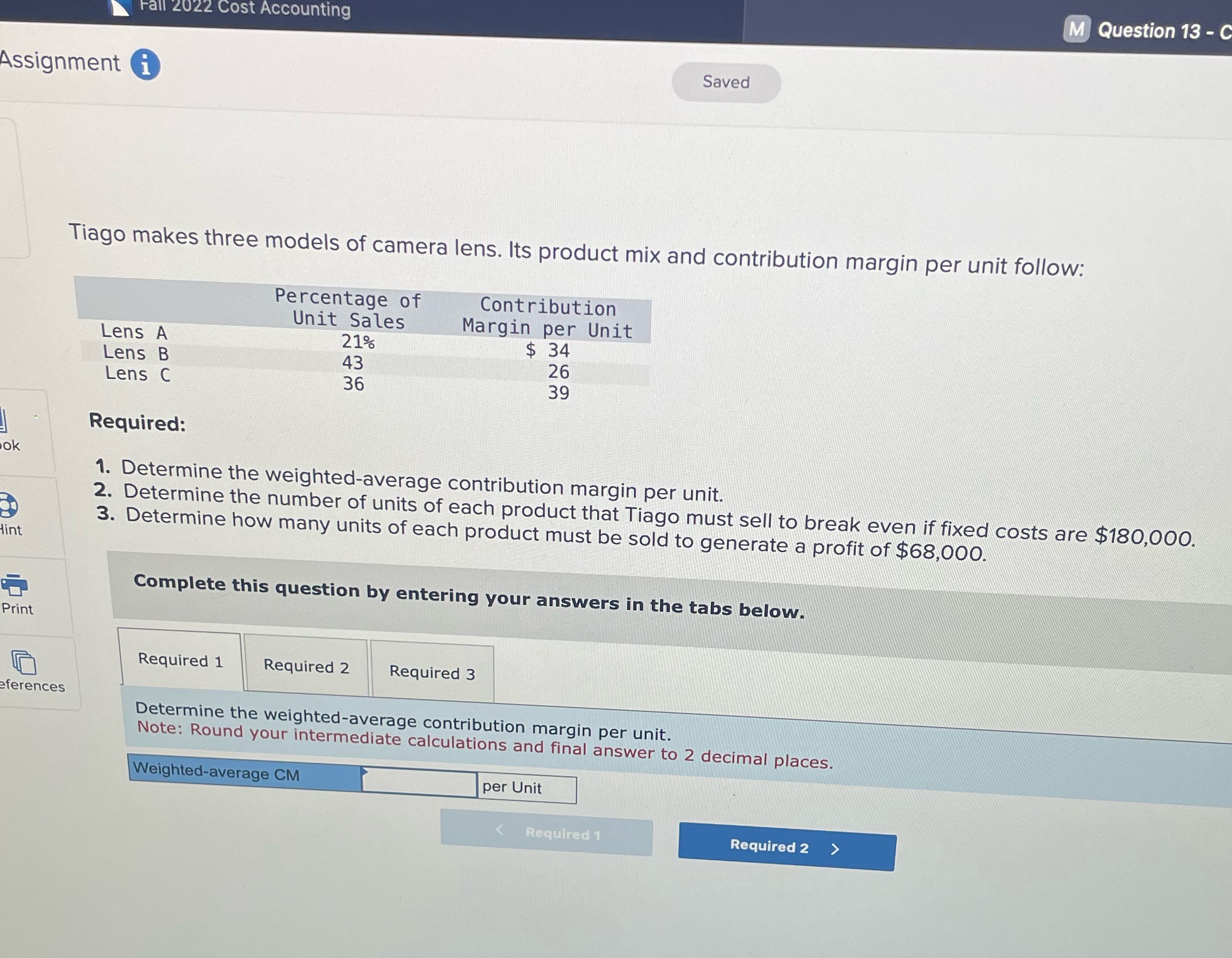 M Question 13 - C Fall 2022 Cost Accounting