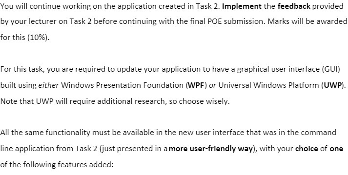 You will continue working on the application