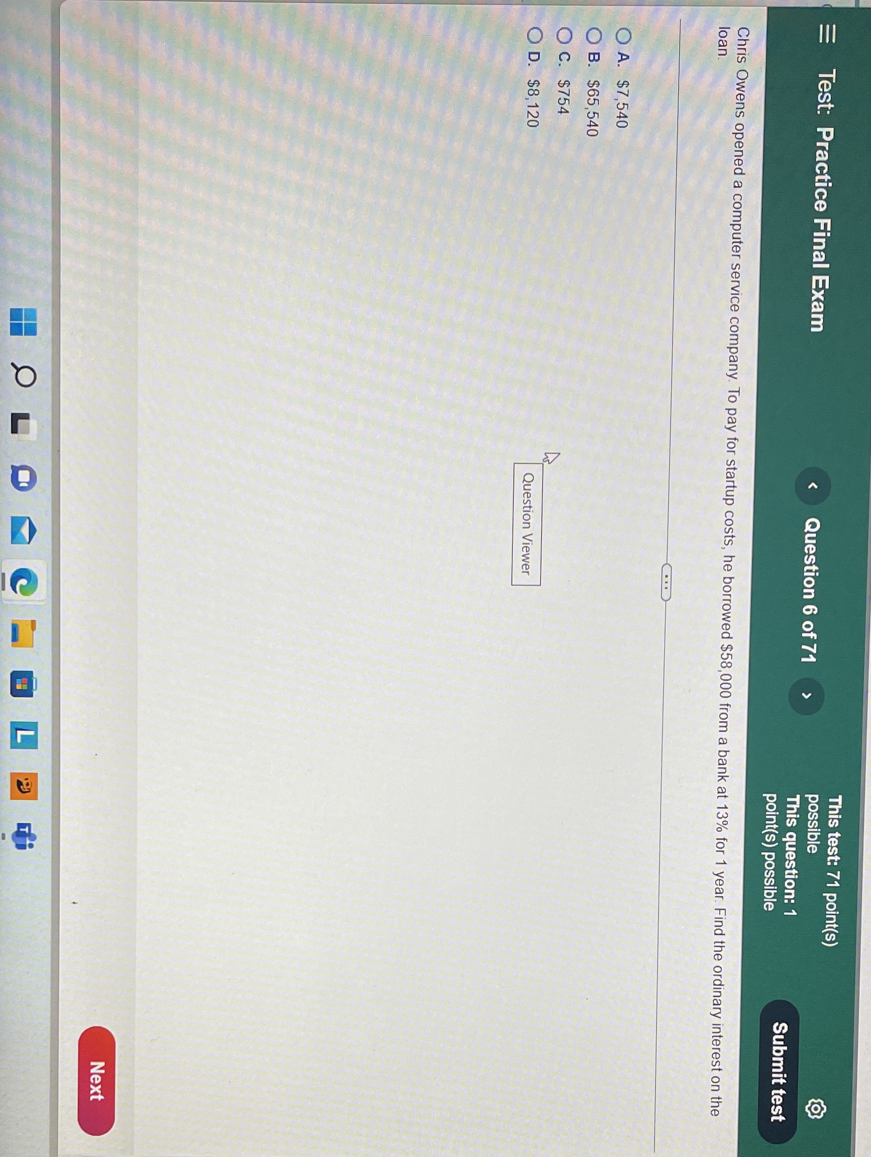 This test: 71 point(s) = Test: Practice Final