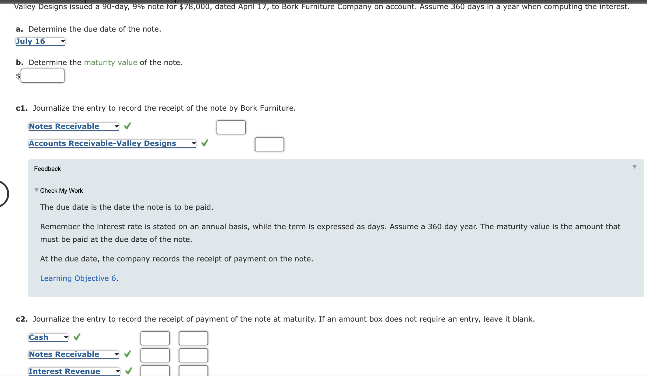 Valley Designs issued a 90-day, 9% note for