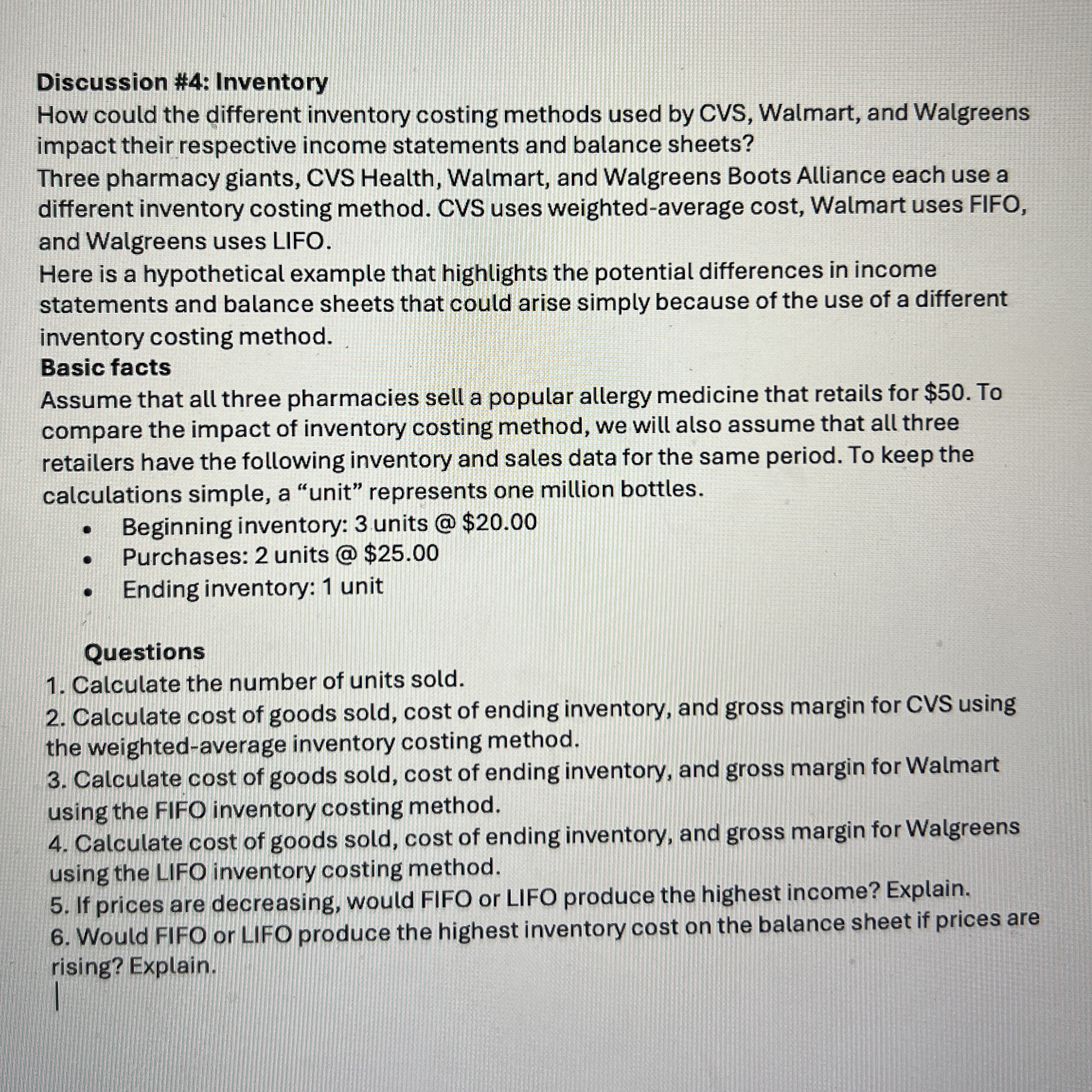 Discussion # 4 : Inventory How could the