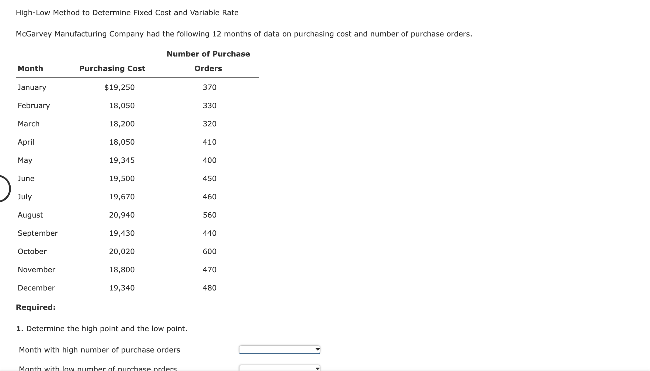 High-Low Method to Determine Fixed Cost and