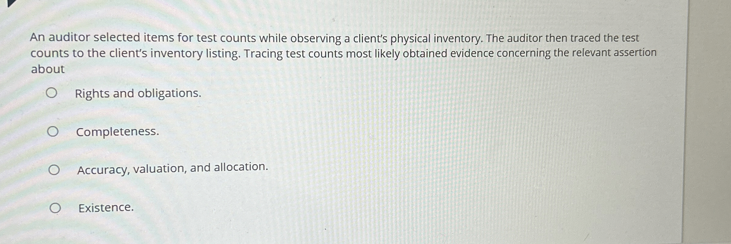 An auditor selected items for test counts while