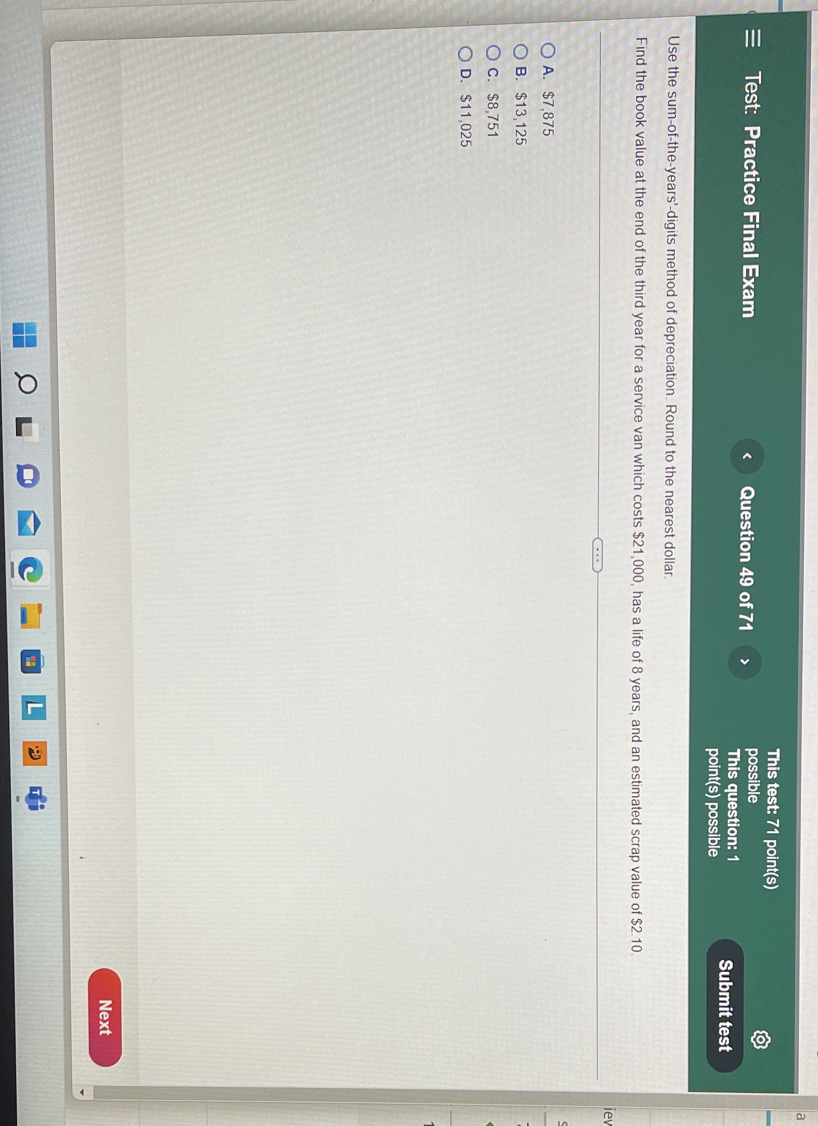 This test: 71 point(s) III Test: Practice Final
