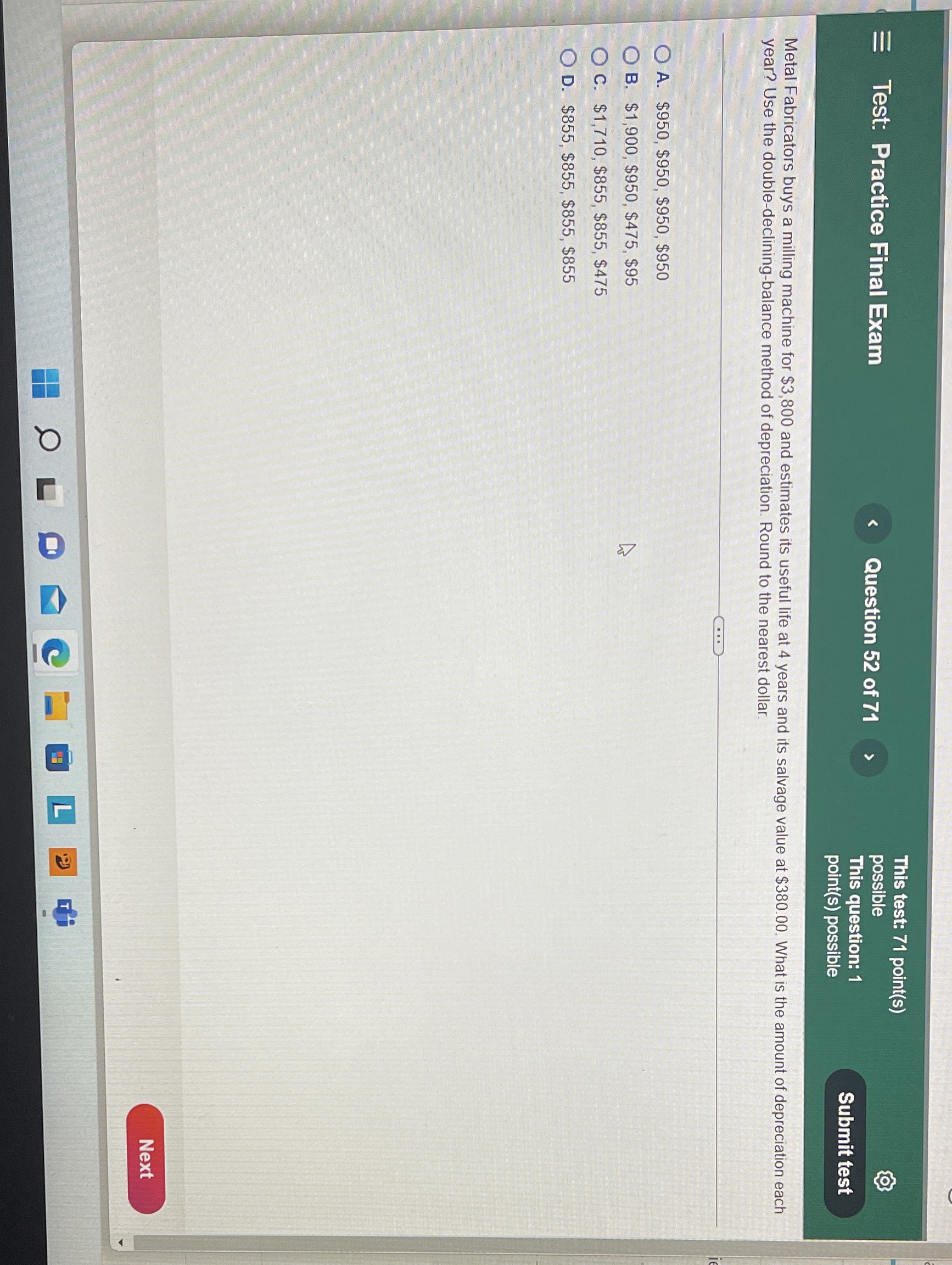This test: 71 point(s) Test: Practice Final Exam
