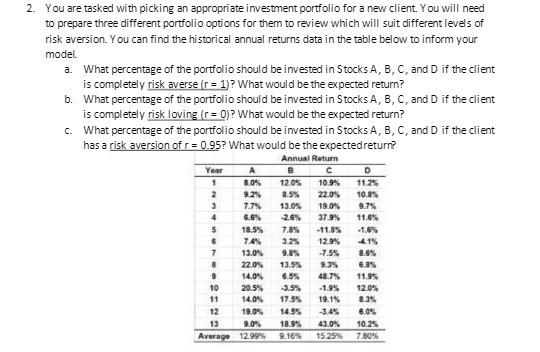 2. You are tasked with picking an appropriate